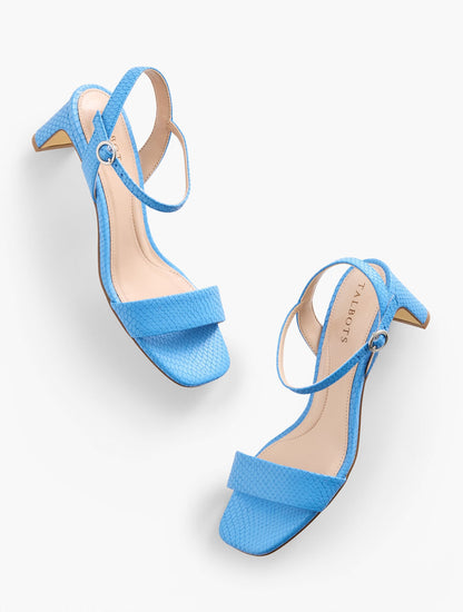 CAYDEN EMBOSSED BLOCK HEEL SANDALS