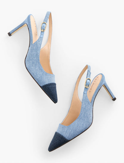 ELENA DENIM SLINGBACK PUMPS
