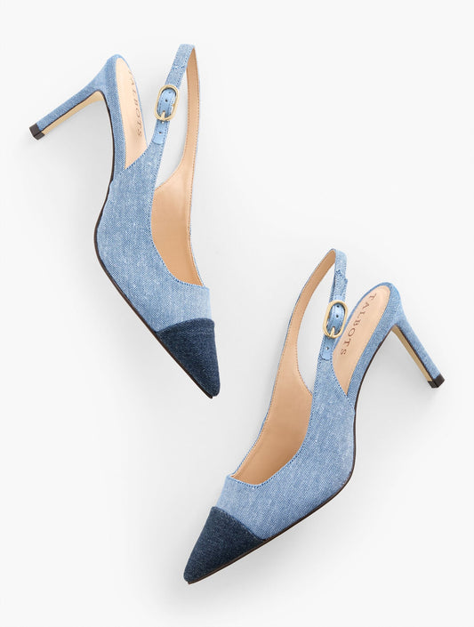 ELENA DENIM SLINGBACK PUMPS