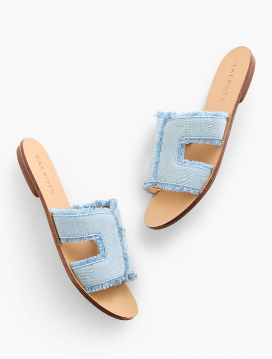 HANNAH FRAYED DENIM SLIDES