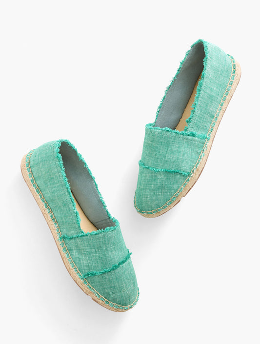 IZZY FRAYED WASHED LINEN ESPADRILLE FLATS