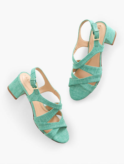 MILLIE STRAPS BLOCK HEEL WASHED LINEN SANDALS