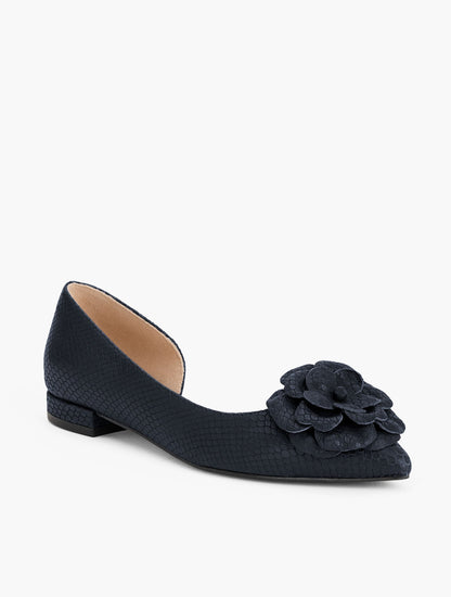 SCARLET FLOWER EMBOSSED FLATS
