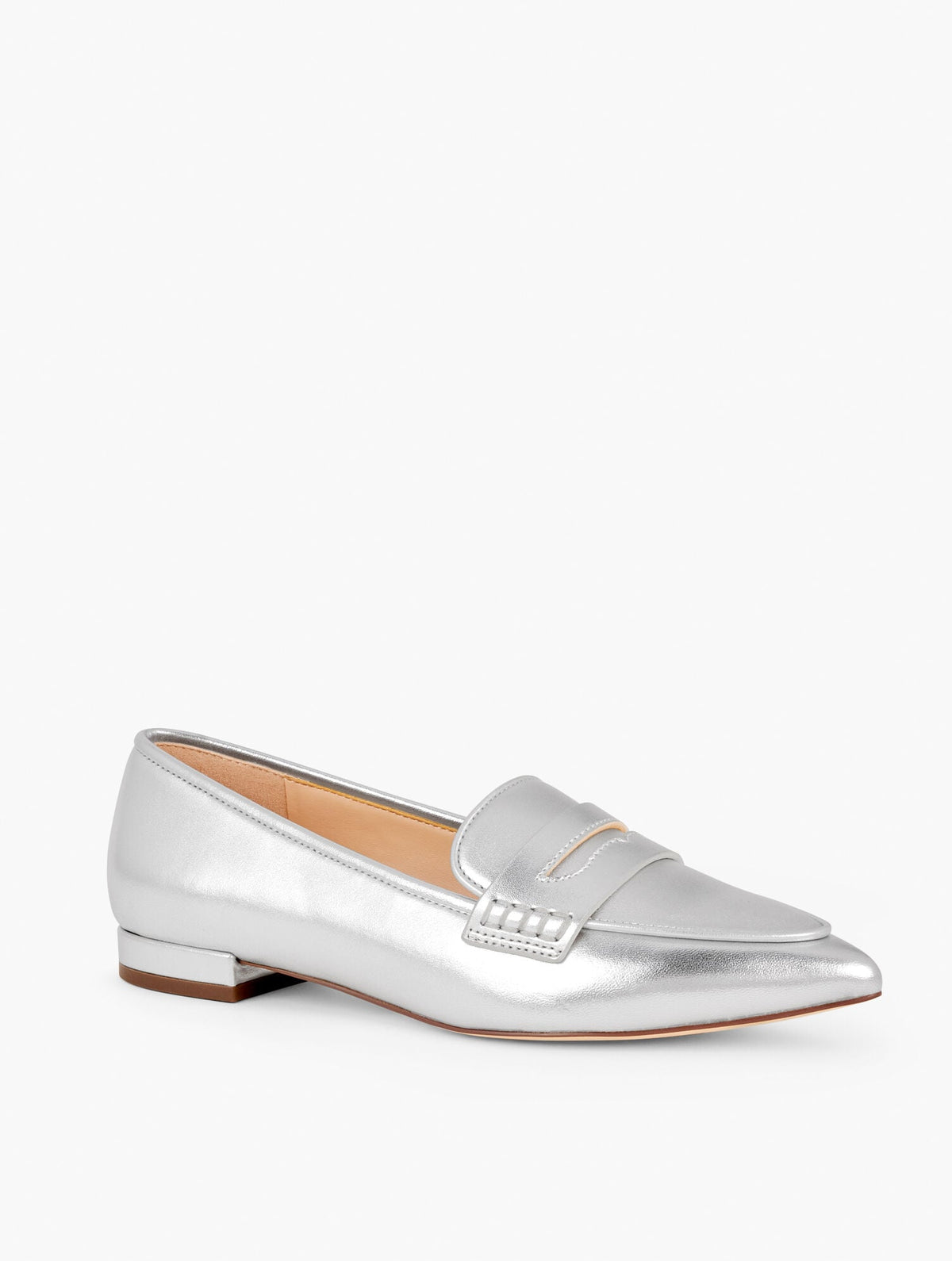 SCARLET POINTED TOE METALLIC LEATHER LOAFERS