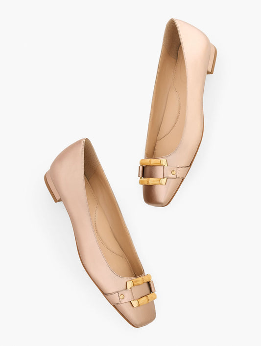SUTTON BAMBOO BUCKLE METALLIC NAPPA FLATS