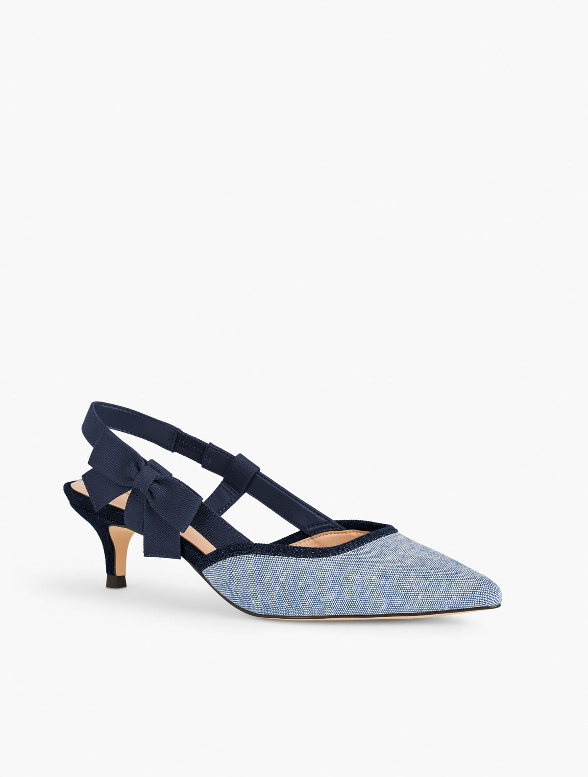 SYLVIE BOW SLINGBACK CHAMBRAY PUMPS