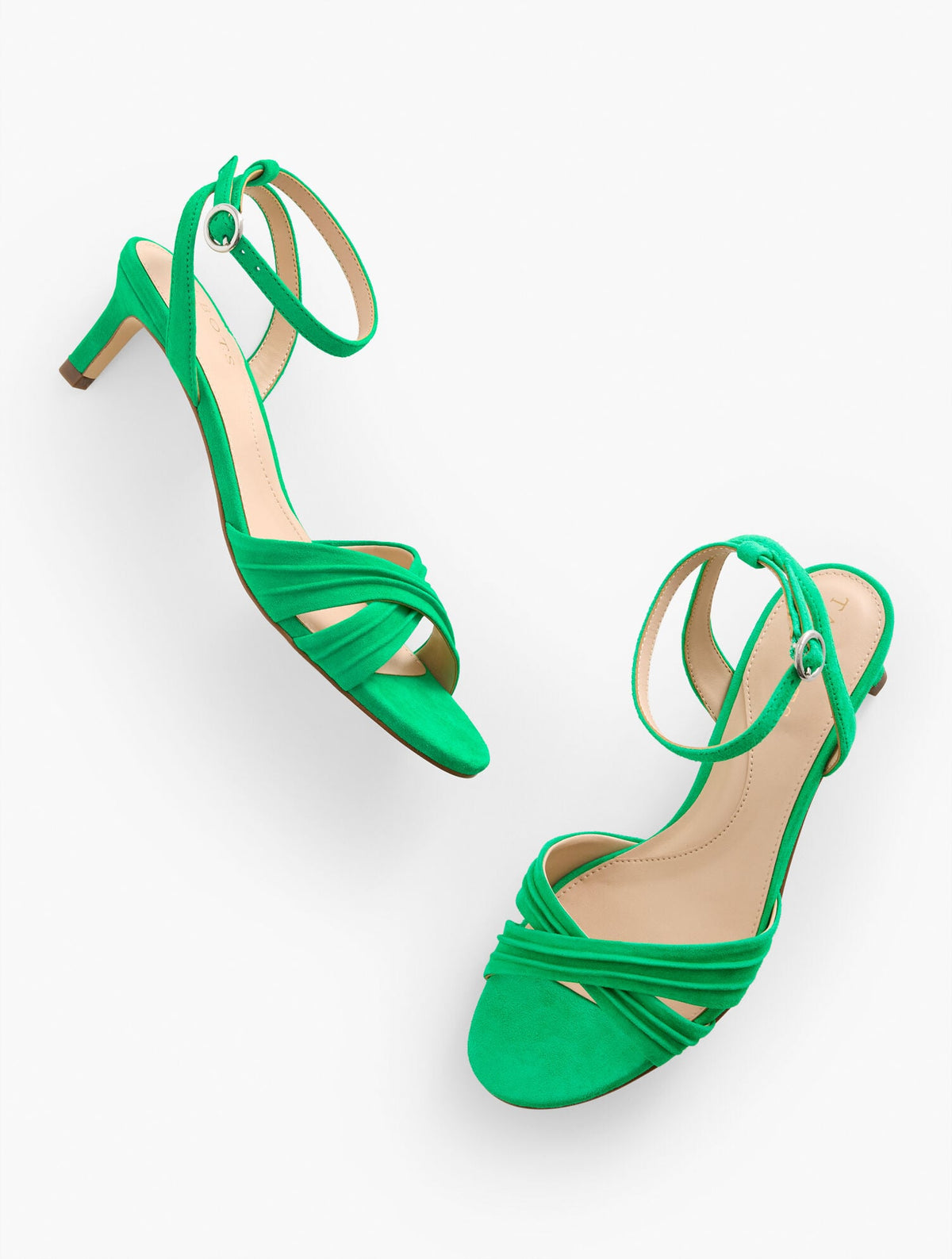 TALLIA PLEATED SUEDE ANKLE STRAP HEEL SANDALS