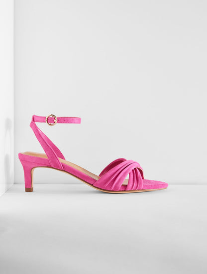 TALLIA PLEATED SUEDE ANKLE STRAP HEEL SANDALS