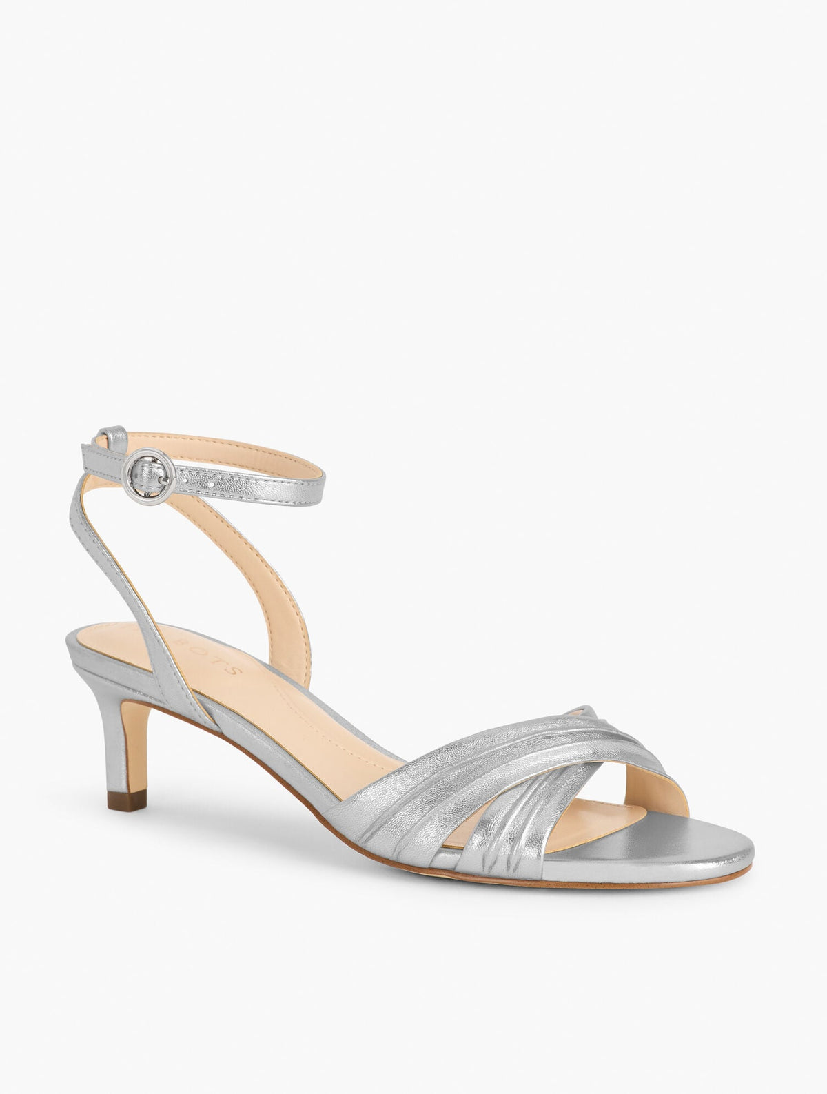 TALLIA PLEATED METALLIC NAPPA ANKLE STRAP HEEL SANDALS