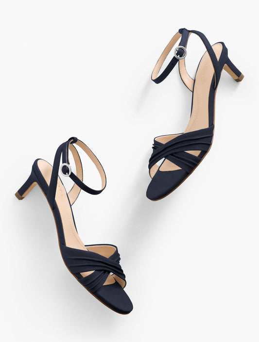TALLIA PLEATED NAPPA ANKLE STRAP HEEL SANDALS