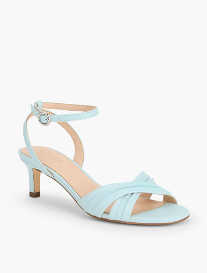 TALLIA PLEATED NAPPA ANKLE STRAP HEEL SANDALS