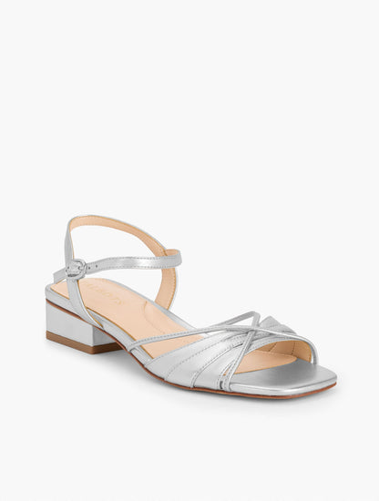 VIV STRAPPY METALLIC NAPPA BLOCK HEEL SANDALS