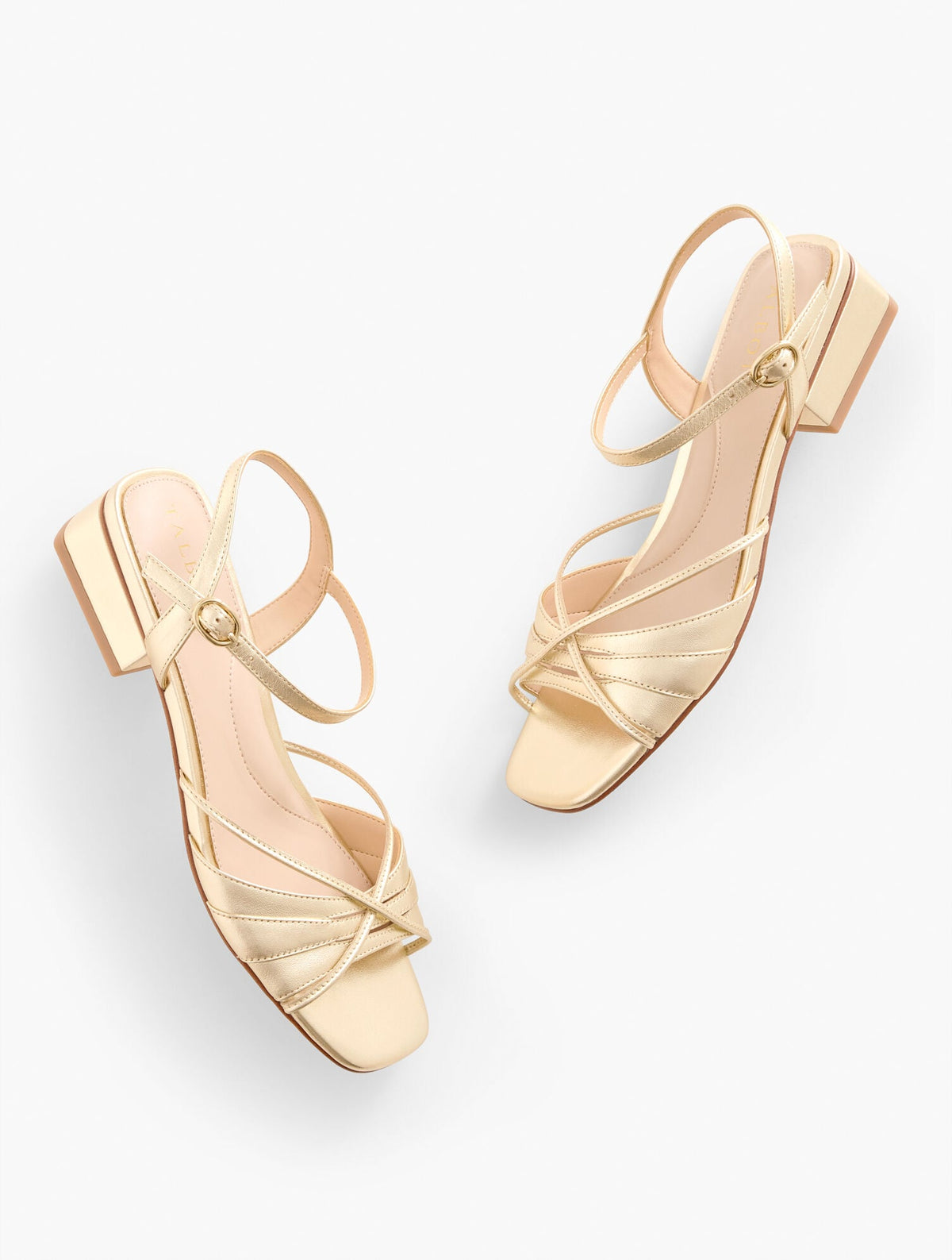 VIV STRAPPY METALLIC NAPPA BLOCK HEEL SANDALS