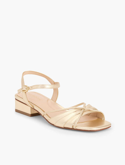 VIV STRAPPY METALLIC NAPPA BLOCK HEEL SANDALS