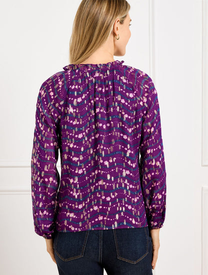 RUFFLE NECK TOP - WAVY FLORAL