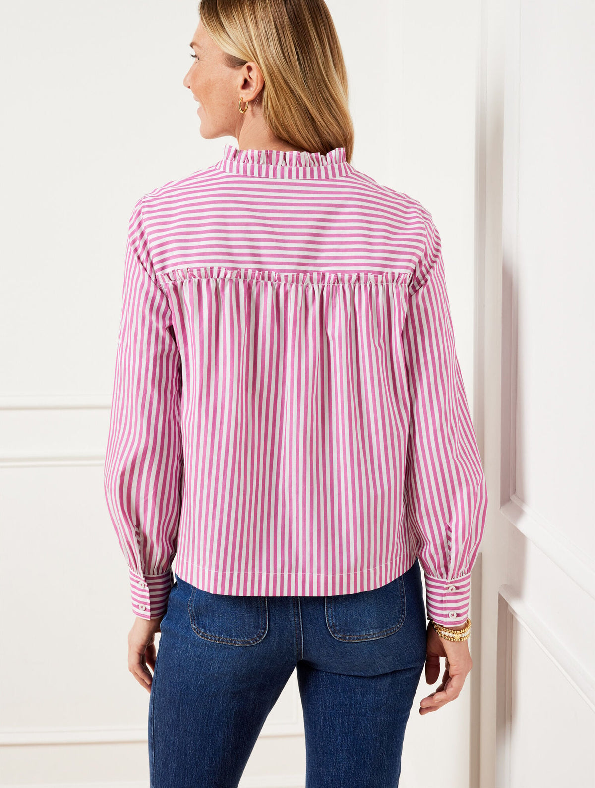RUFFLE NECK TOP - REGENCY STRIPE