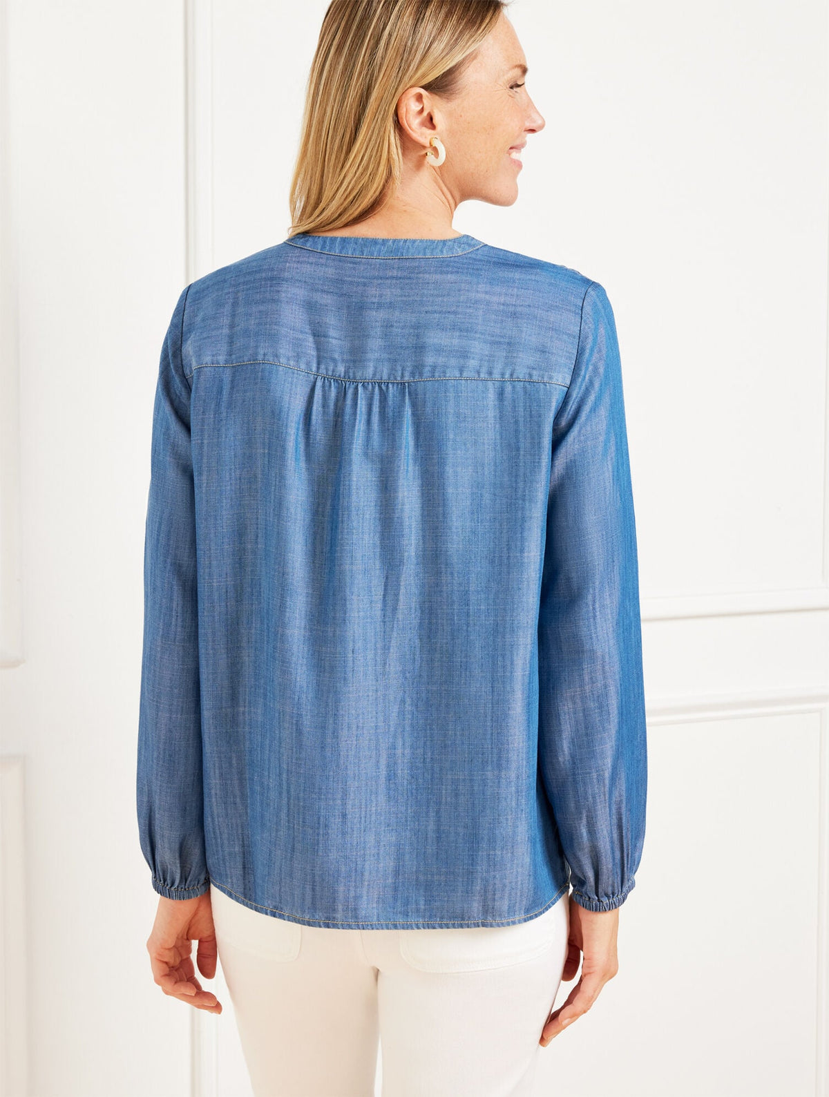 DENIM SMOCKED SHORT POPOVER