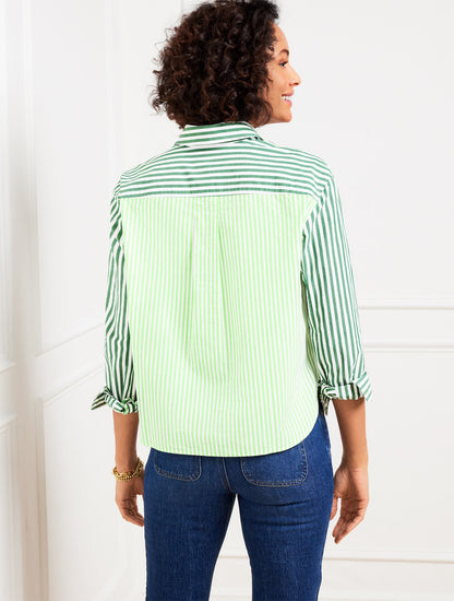 POPLIN SHORT SHIRT - BLOOMING STRIPE