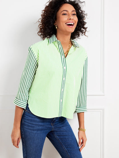 POPLIN SHORT SHIRT - BLOOMING STRIPE