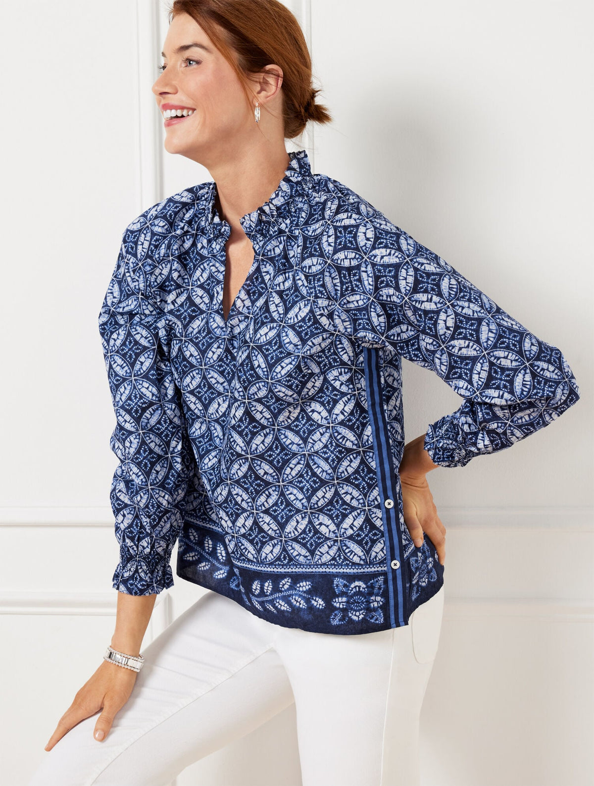 SIDE BUTTON TOP - MEDALLION TIE-DYE