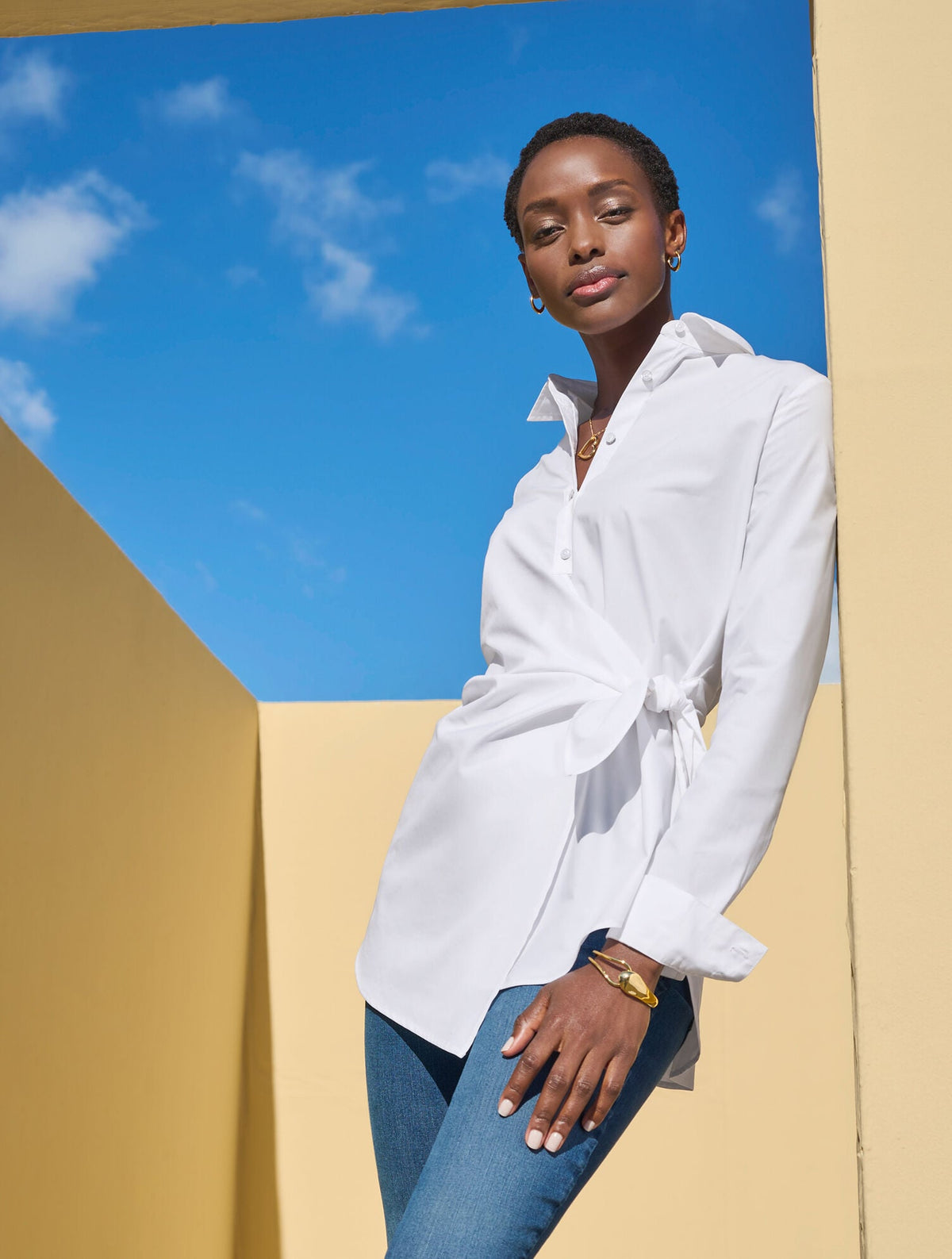 TIE FRONT DRAPED POPLIN SHIRT
