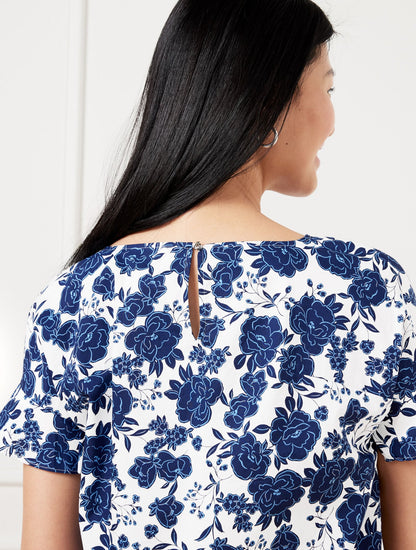 TIE FRONT TOP - BLUSHING ROSES