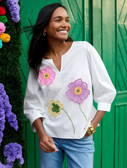 FLORAL EMBROIDERED POPLIN TOP