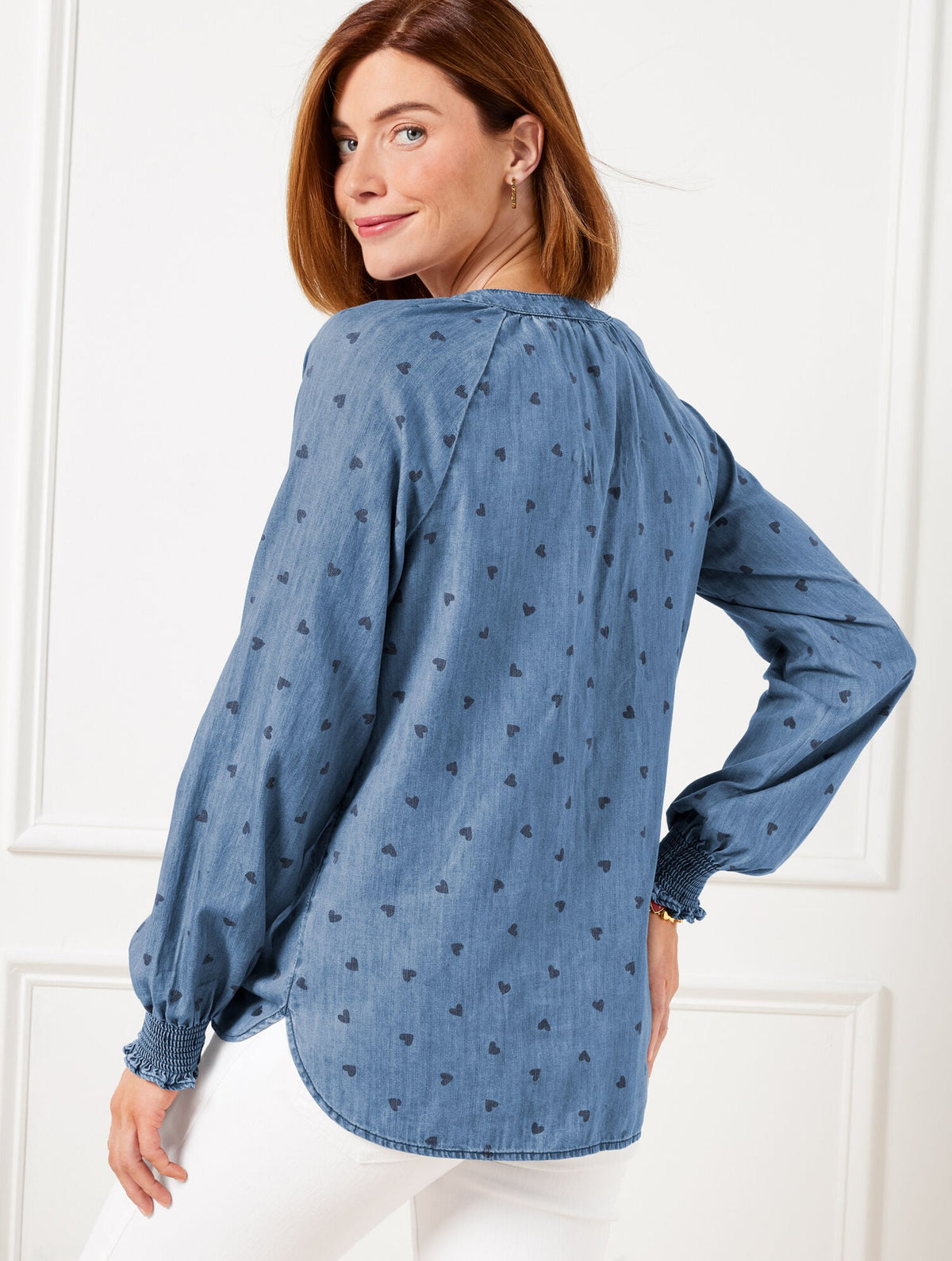 DENIM RUFFLE TOP - SPRING HEARTS