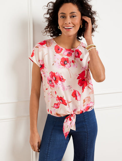 TIE HEM TOP - WATERCOLOR BOUQUETS