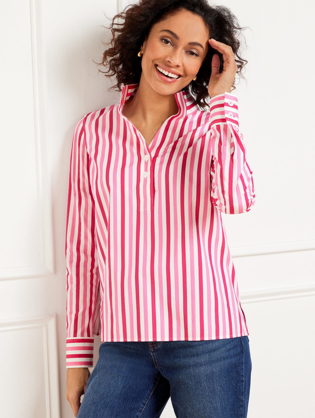 NON-IRON POPOVER - PRINTED JOYFUL STRIPE