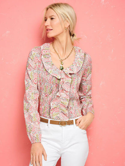 PINTUCK RUFFLE TOP - BRANCHING FLORAL