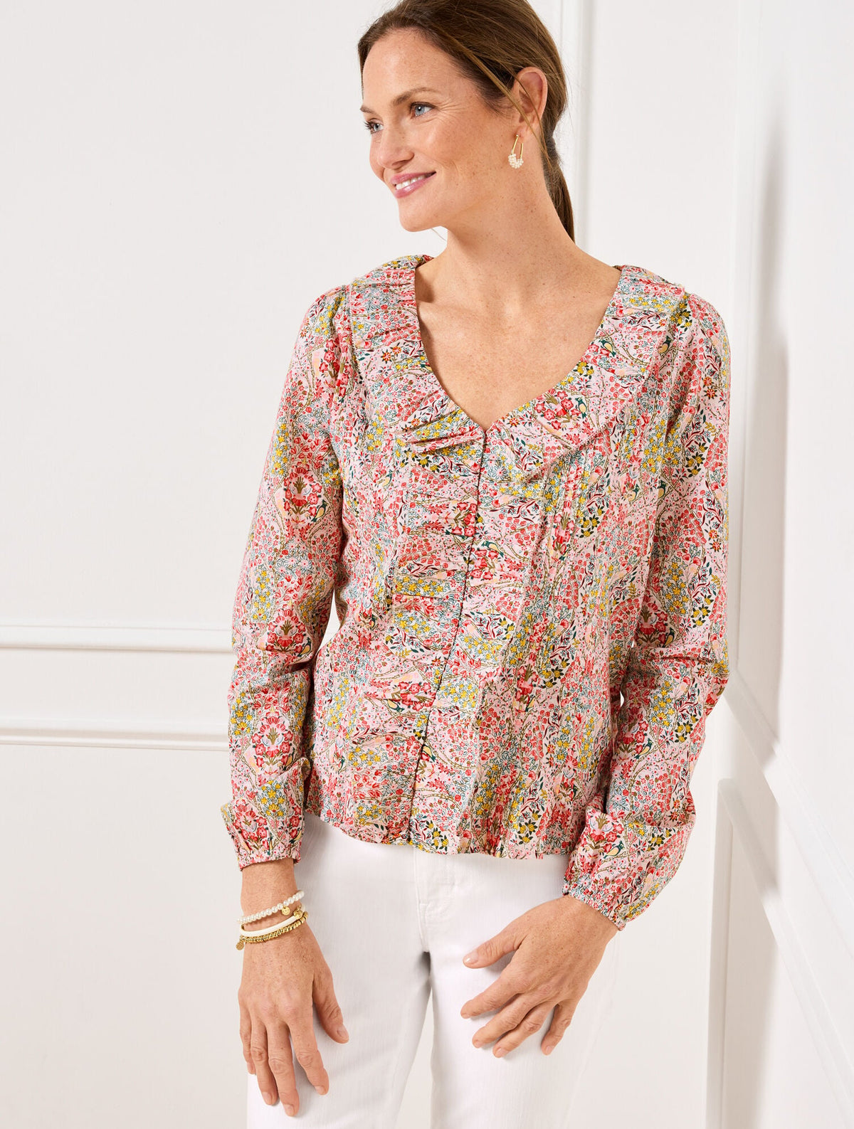 PINTUCK RUFFLE TOP - BRANCHING FLORAL