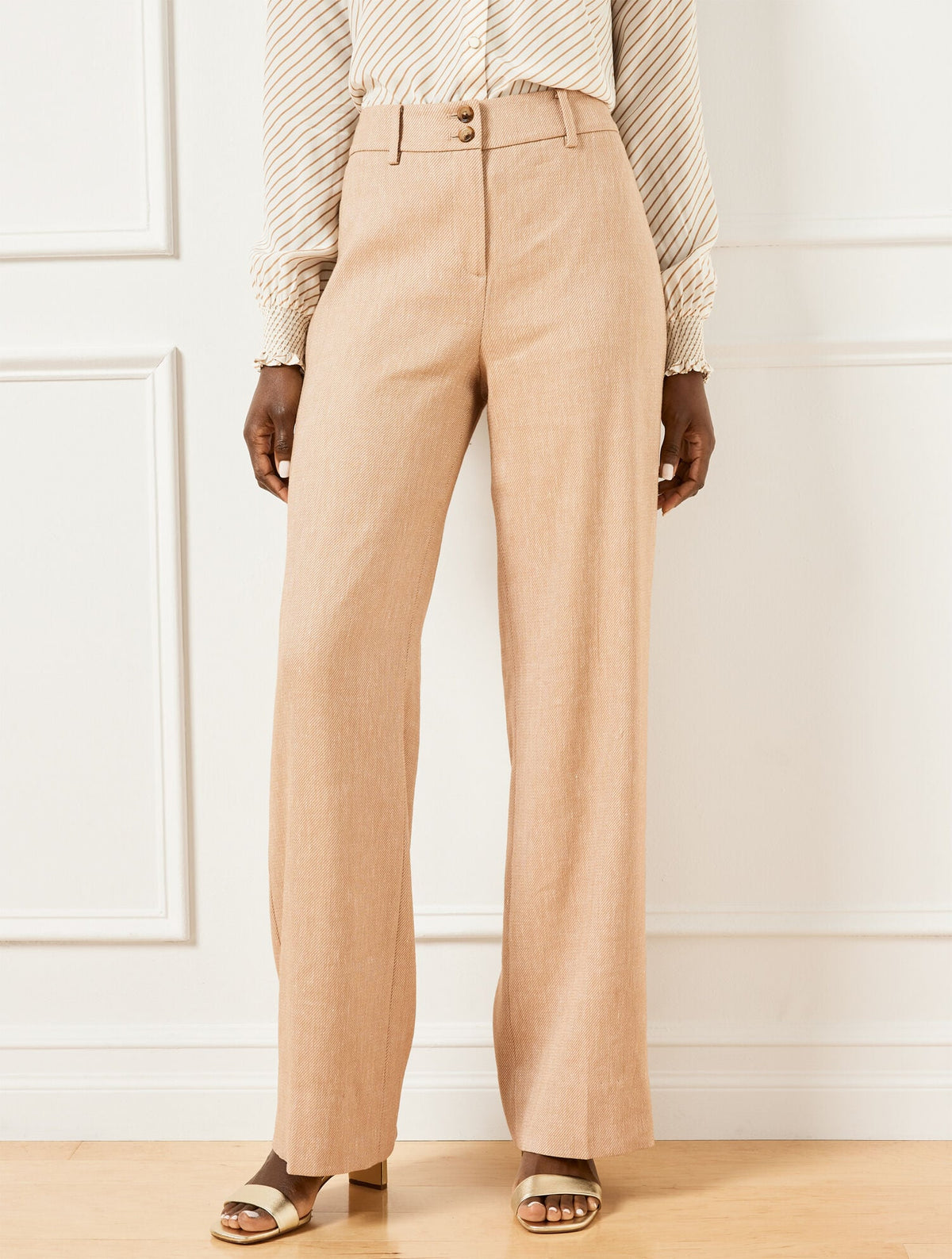 WIDE LEG TEXTURED STRETCH LINEN PANTS