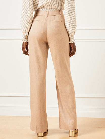WIDE LEG TEXTURED STRETCH LINEN PANTS
