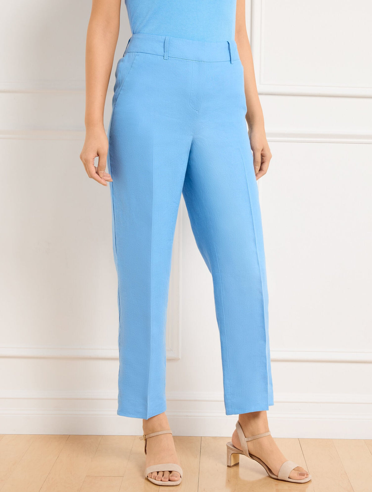 STRAIGHT ANKLE LEG LINEN PANTS