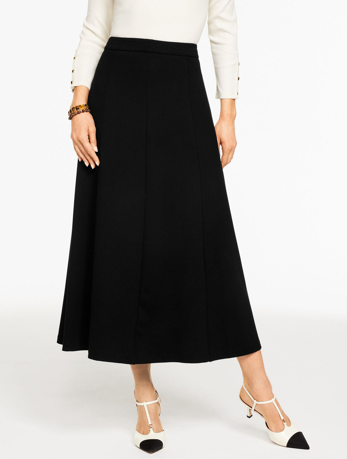 LUXE PONTE A-LINE MIDI SKIRT