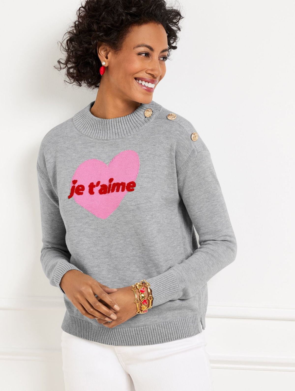 JE T’AIME HEART MOCKNECK PULLOVER