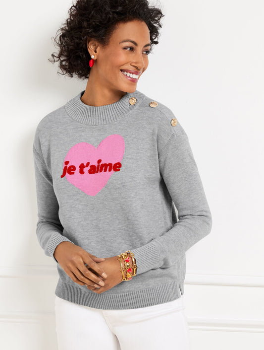 JE T’AIME HEART MOCKNECK PULLOVER