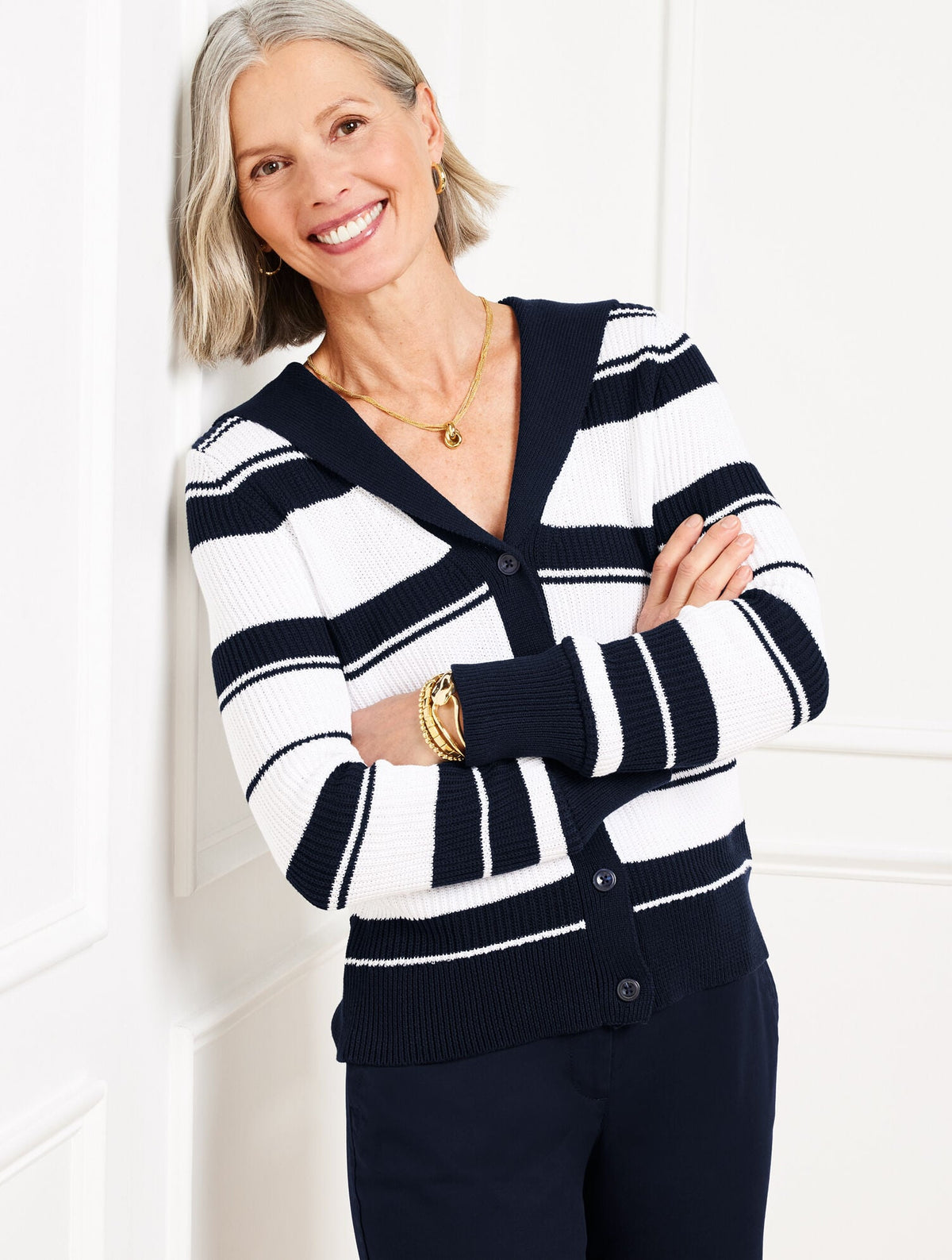 SAILOR COLLAR CARDIGAN - STRIPE