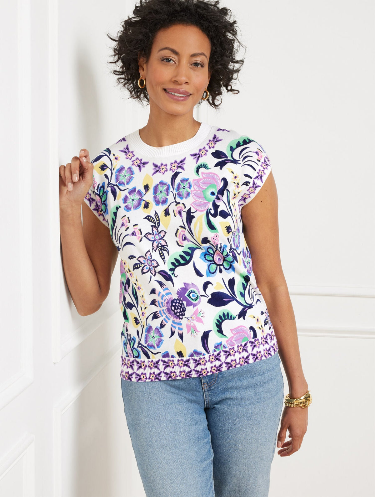 EXTENDED SHOULDER SWEATER - JACOBEAN FLORAL
