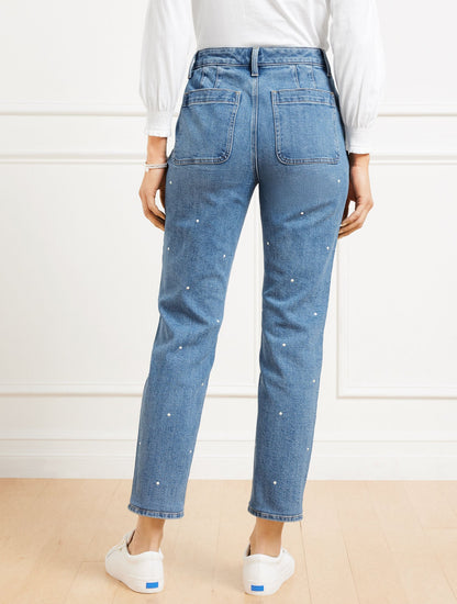 PEARL SLIM STRAIGHT ANKLE JEANS - OPAL WASH