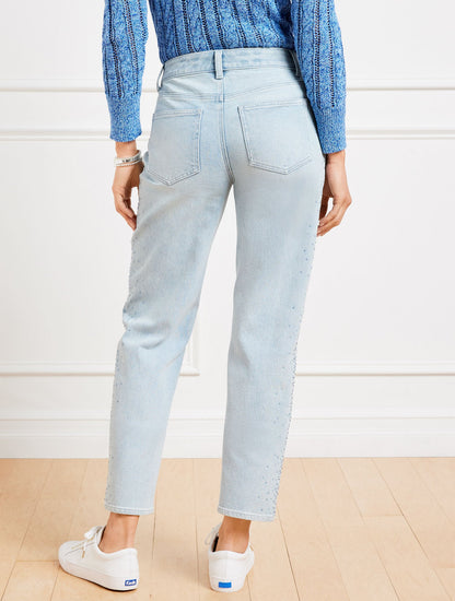 RHINESTONE STOVEPIPE STRAIGHT LEG JEANS - WINDSOR WASH