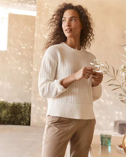 ORGANIC COTTON OPEN STITCH CREWNECK SWEATER