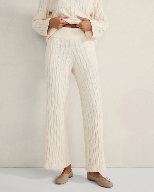 COTTON CASHMERE CABLE KNIT WIDE LEG PANTS