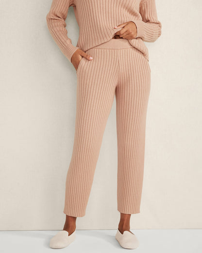 COTTON CASHMERE RIB-KNIT CROPPED PANTS