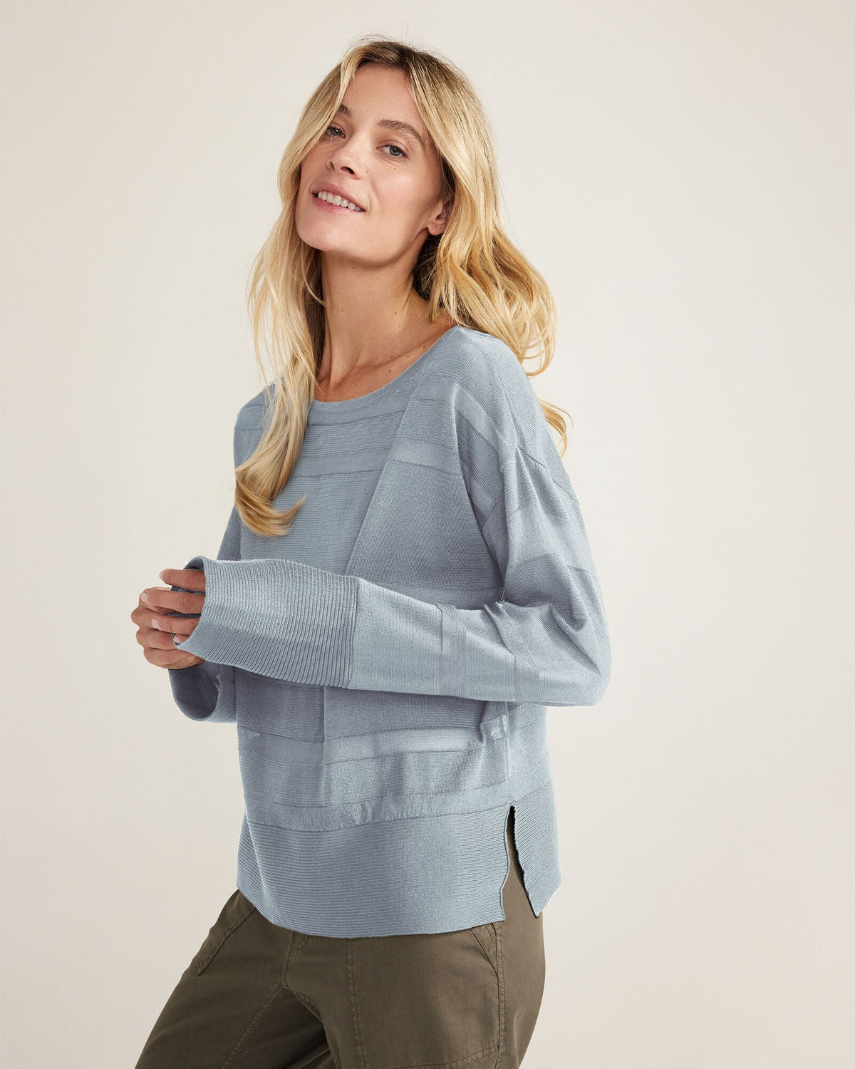 ORGANIC COTTON SHEER STRIPE BATEAU NECK SWEATER