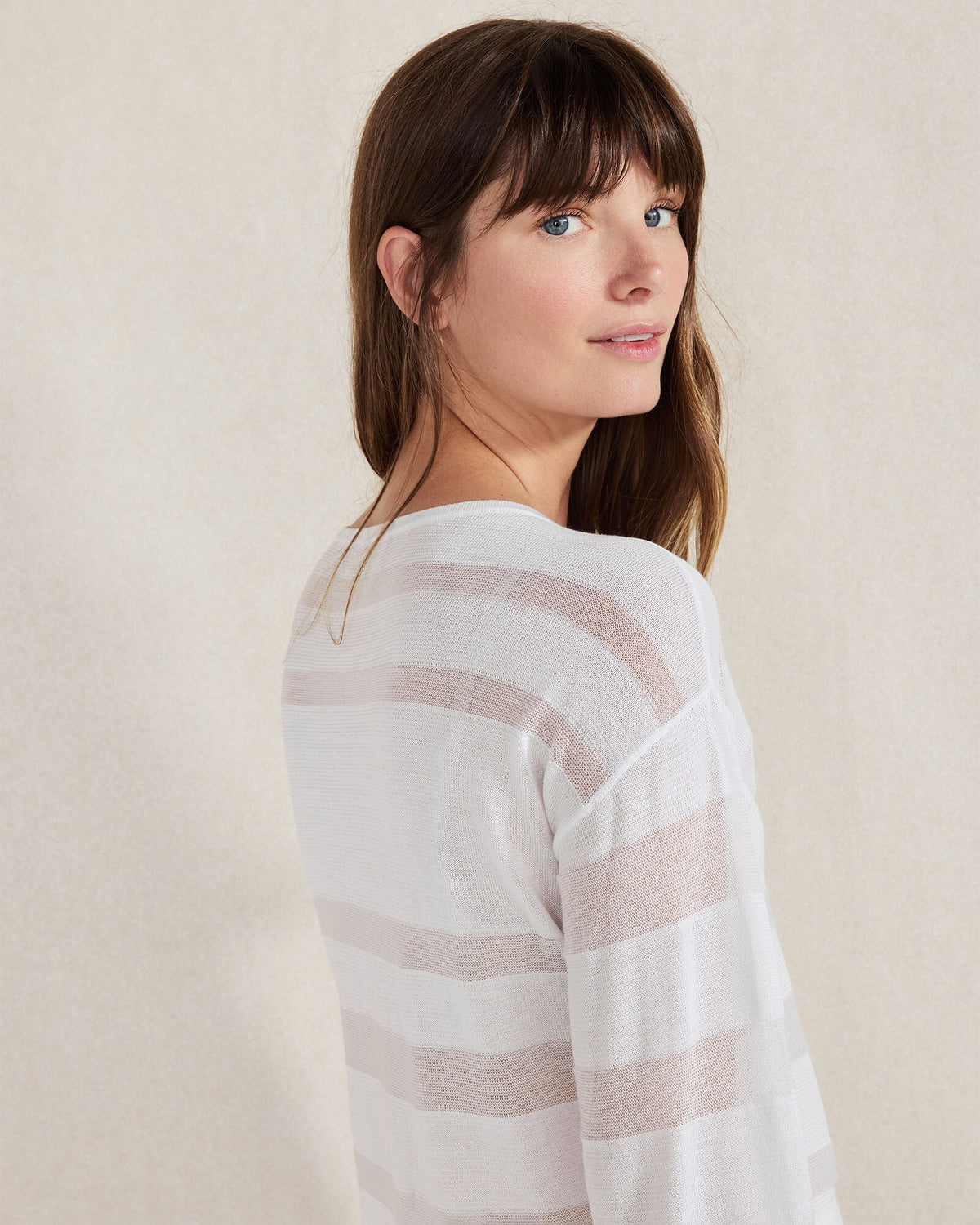 ORGANIC COTTON SHEER STRIPE BATEAU NECK SWEATER