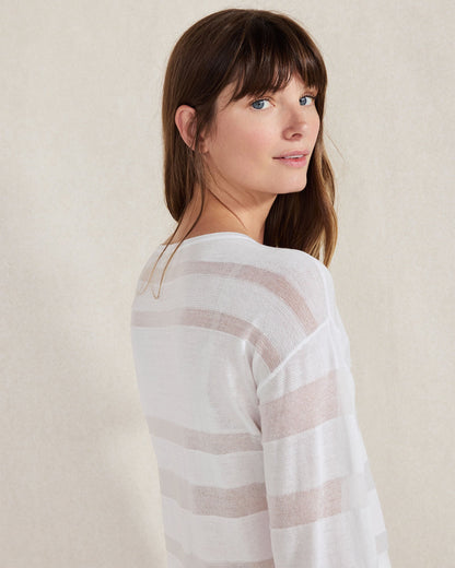 ORGANIC COTTON SHEER STRIPE BATEAU NECK SWEATER