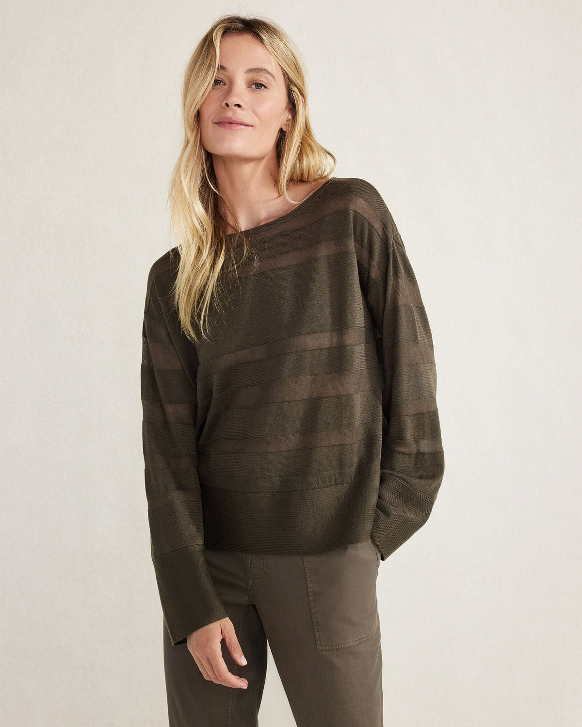 ORGANIC COTTON SHEER STRIPE BATEAU NECK SWEATER
