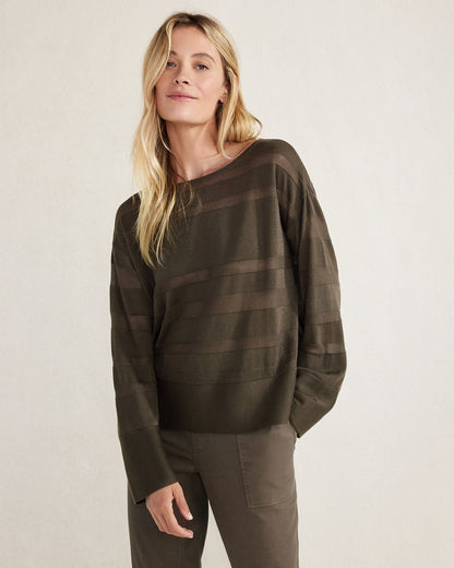 ORGANIC COTTON SHEER STRIPE BATEAU NECK SWEATER